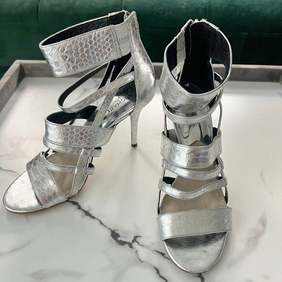 Michael Kors Shiloh Metallic Silver Snakeskin High Heel Sandals Size 9.5 - Picture 7 of 10